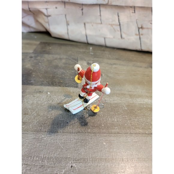 Wooden Santa Claus AS IS skiing vacation Xmas ornament decor - Picture 1 of 6